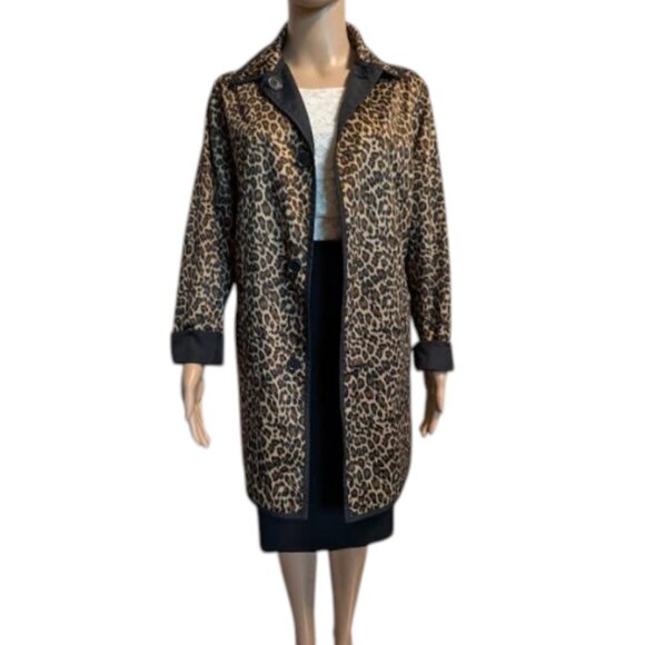 Apropos Reversible Rain Resistant Black/Animal Print Trench M/L - Picture 7 of 11